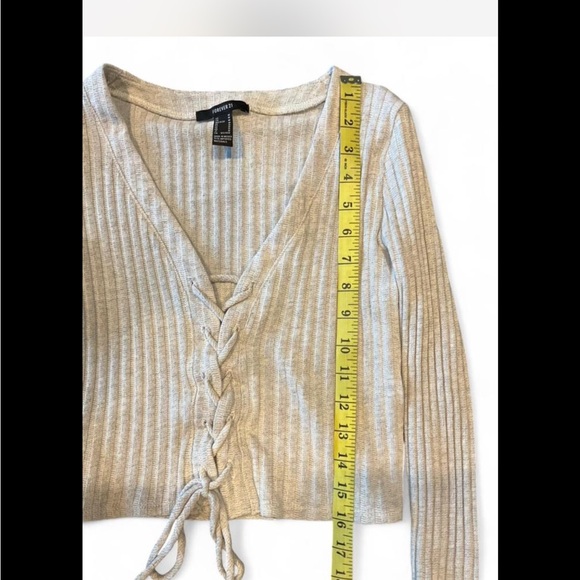 Cream Lace-Up Ribbed Sweater - Picture 5 of 6